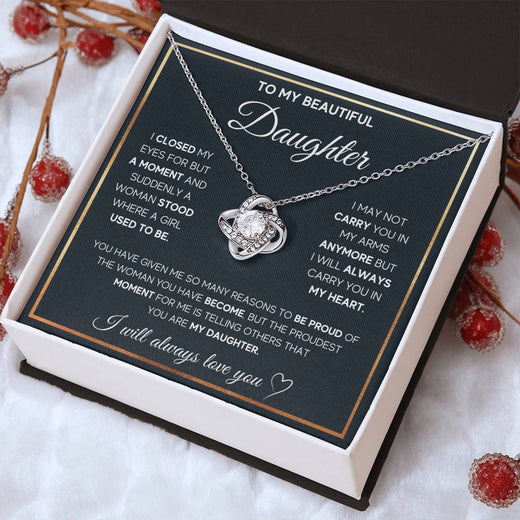 To My Daughter “I Carry You in My Heart” Love Knot Necklace