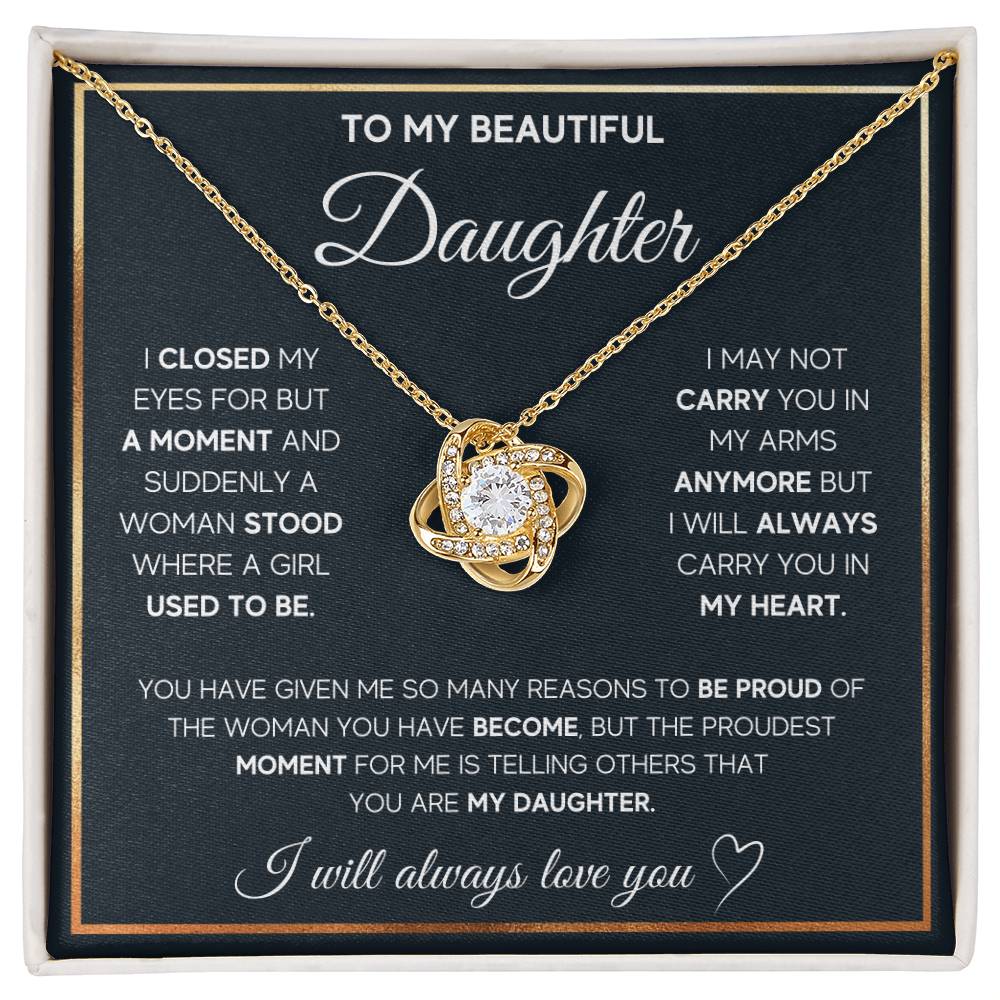 To My Daughter “I Carry You in My Heart” Love Knot Necklace