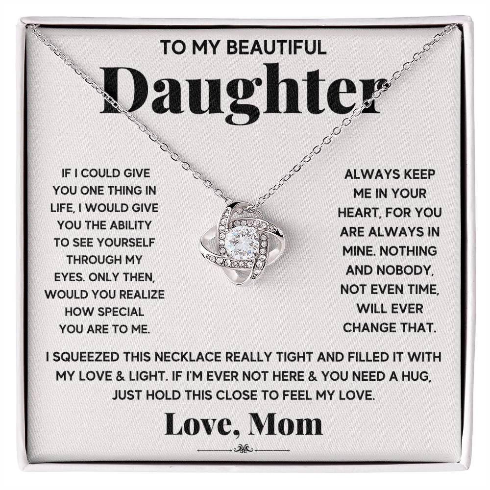 To My Daughter “Hold This to Feel My Love” Love Knot Necklace