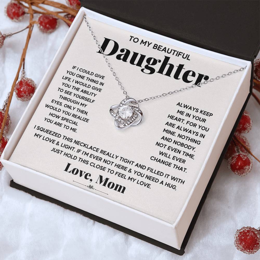 To My Daughter “Hold This to Feel My Love” Love Knot Necklace