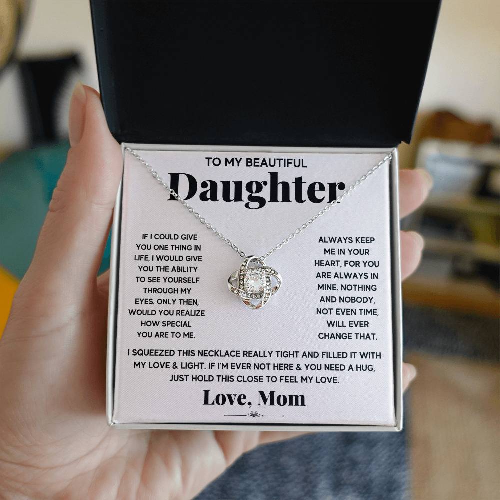 To My Daughter “Hold This to Feel My Love” Love Knot Necklace
