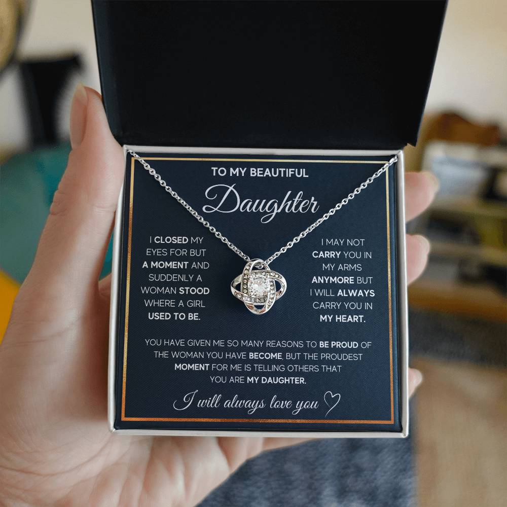 To My Daughter “I Carry You in My Heart” Love Knot Necklace