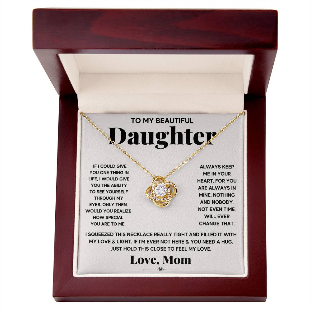 To My Daughter “Hold This to Feel My Love” Love Knot Necklace