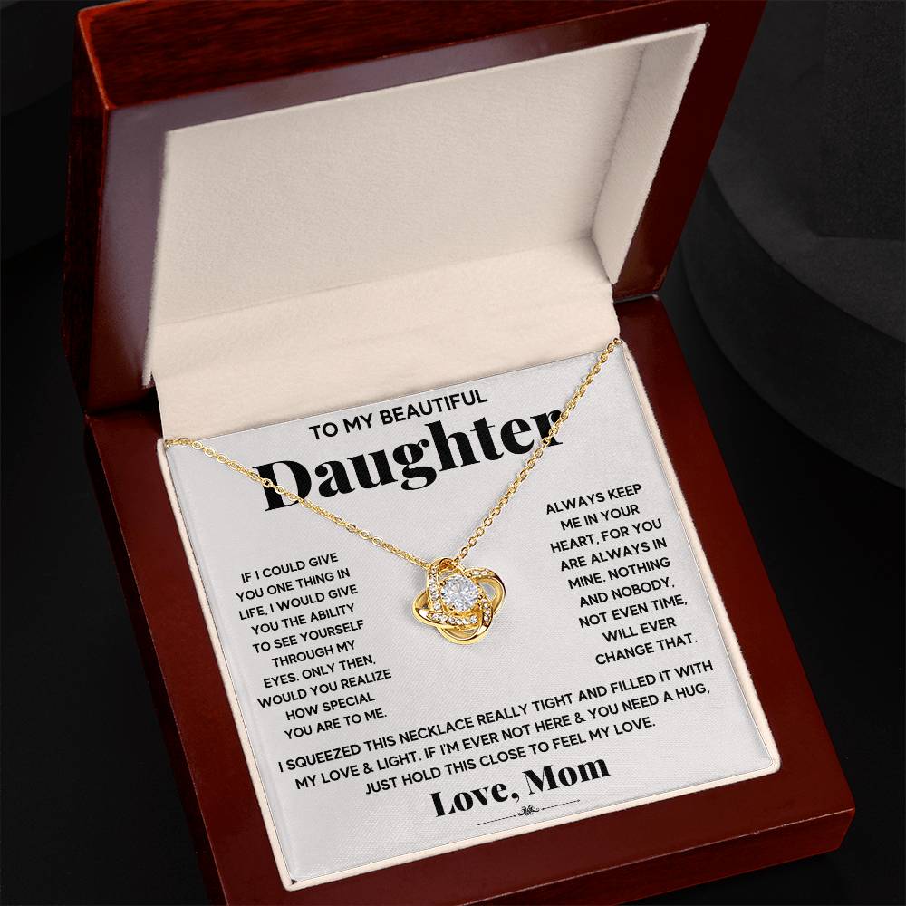 To My Daughter “Hold This to Feel My Love” Love Knot Necklace
