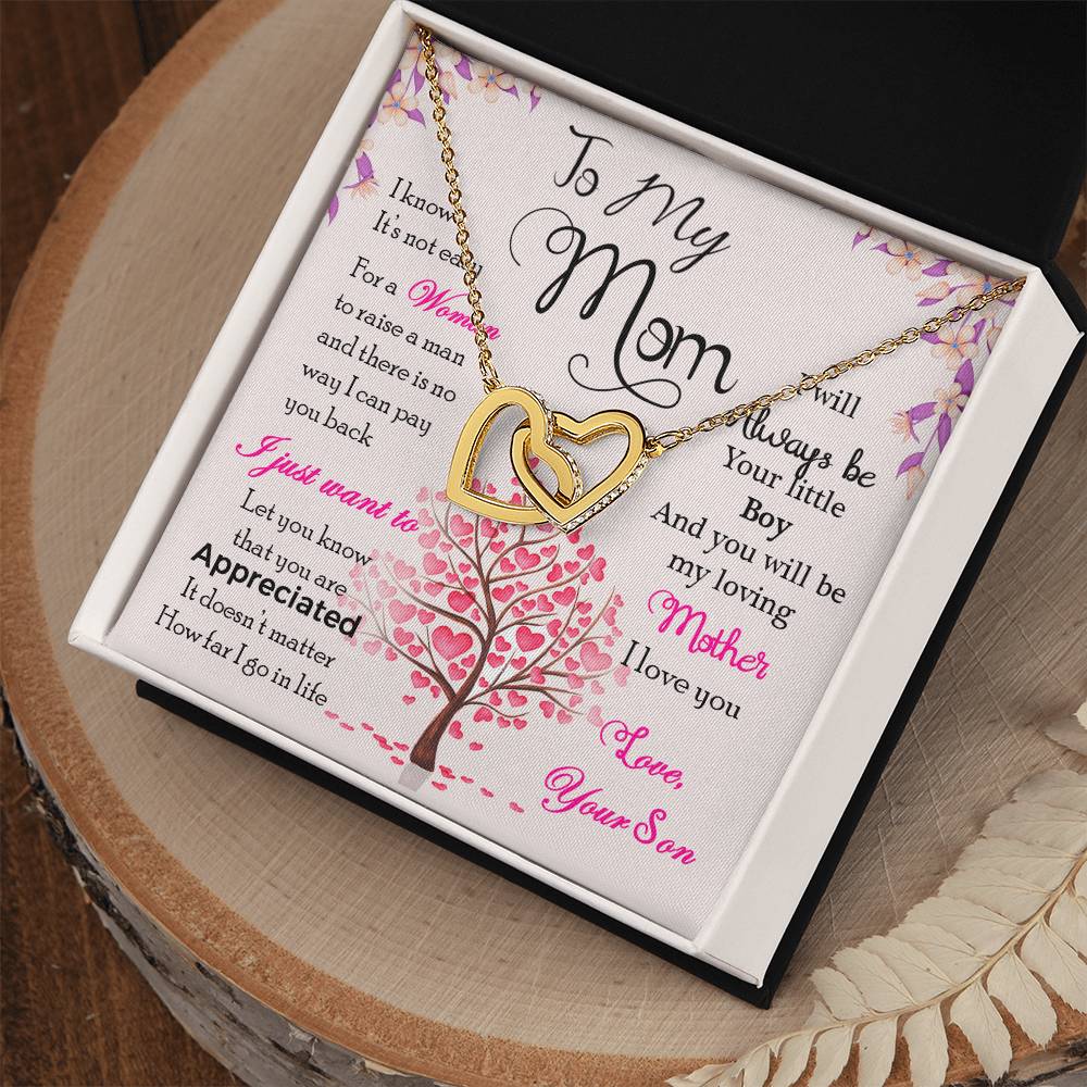 To My Mom “I Know It’s Not Easy” Interlocking Hearts Necklace