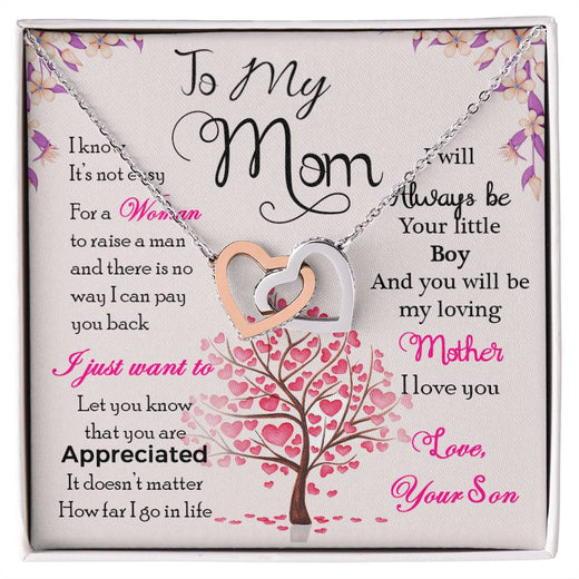 To My Mom “I Know It’s Not Easy” Interlocking Hearts Necklace