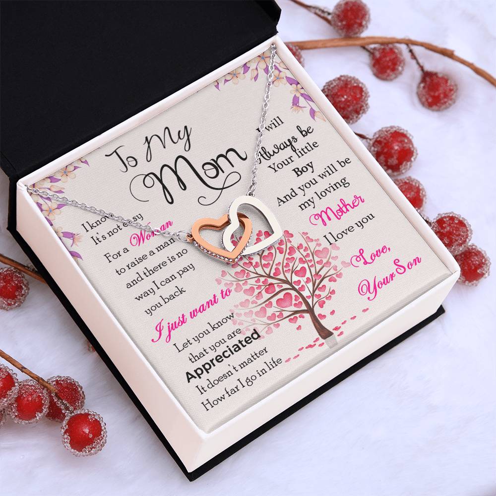 To My Mom “I Know It’s Not Easy” Interlocking Hearts Necklace