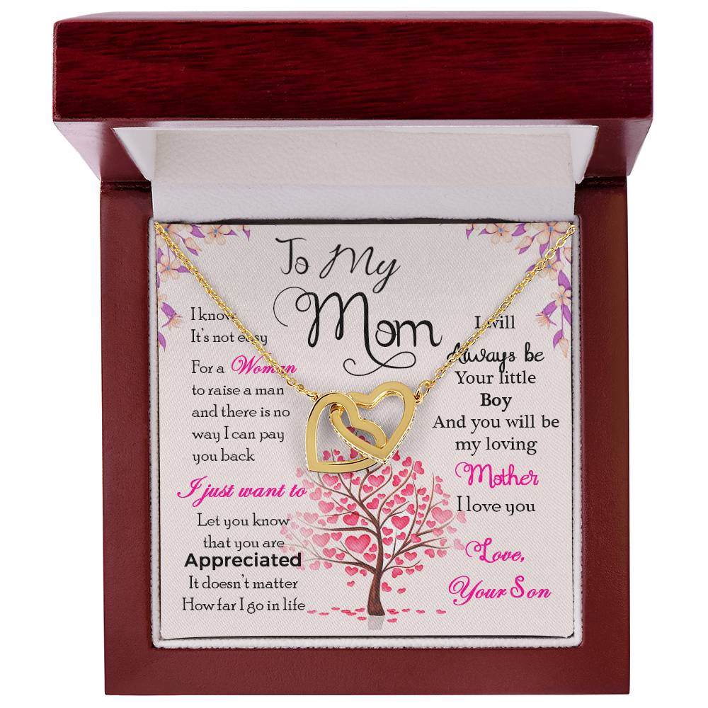 To My Mom “I Know It’s Not Easy” Interlocking Hearts Necklace