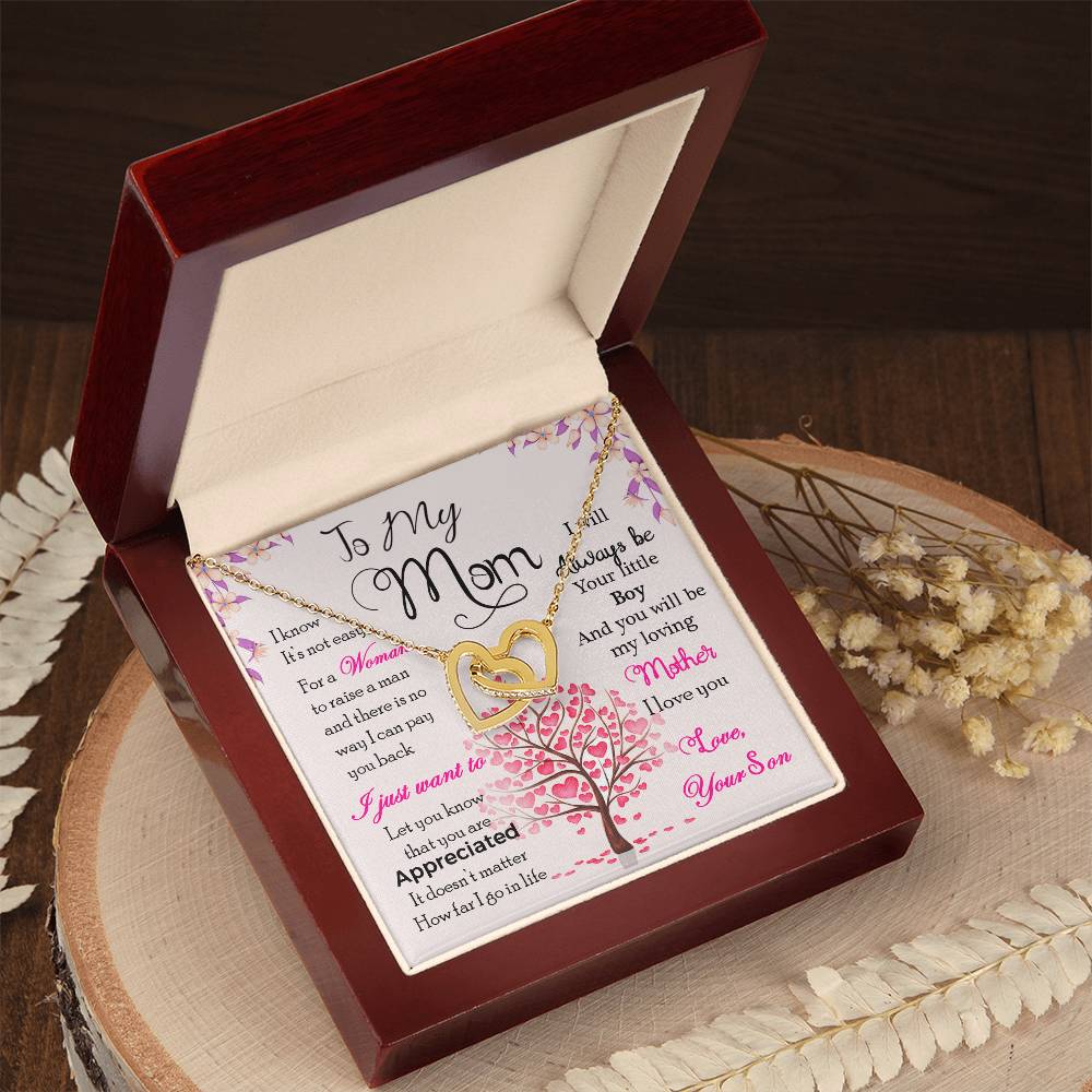 To My Mom “I Know It’s Not Easy” Interlocking Hearts Necklace