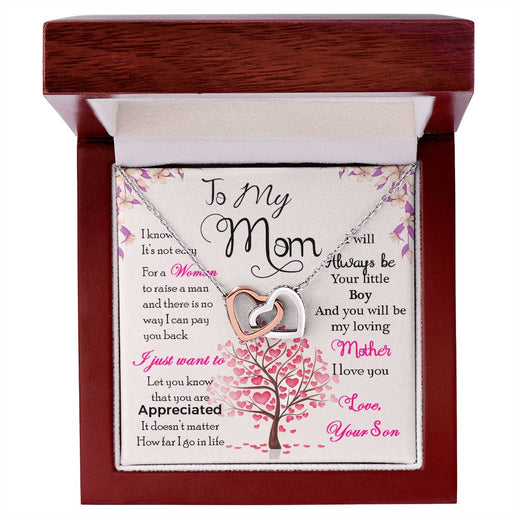 To My Mom “I Know It’s Not Easy” Interlocking Hearts Necklace